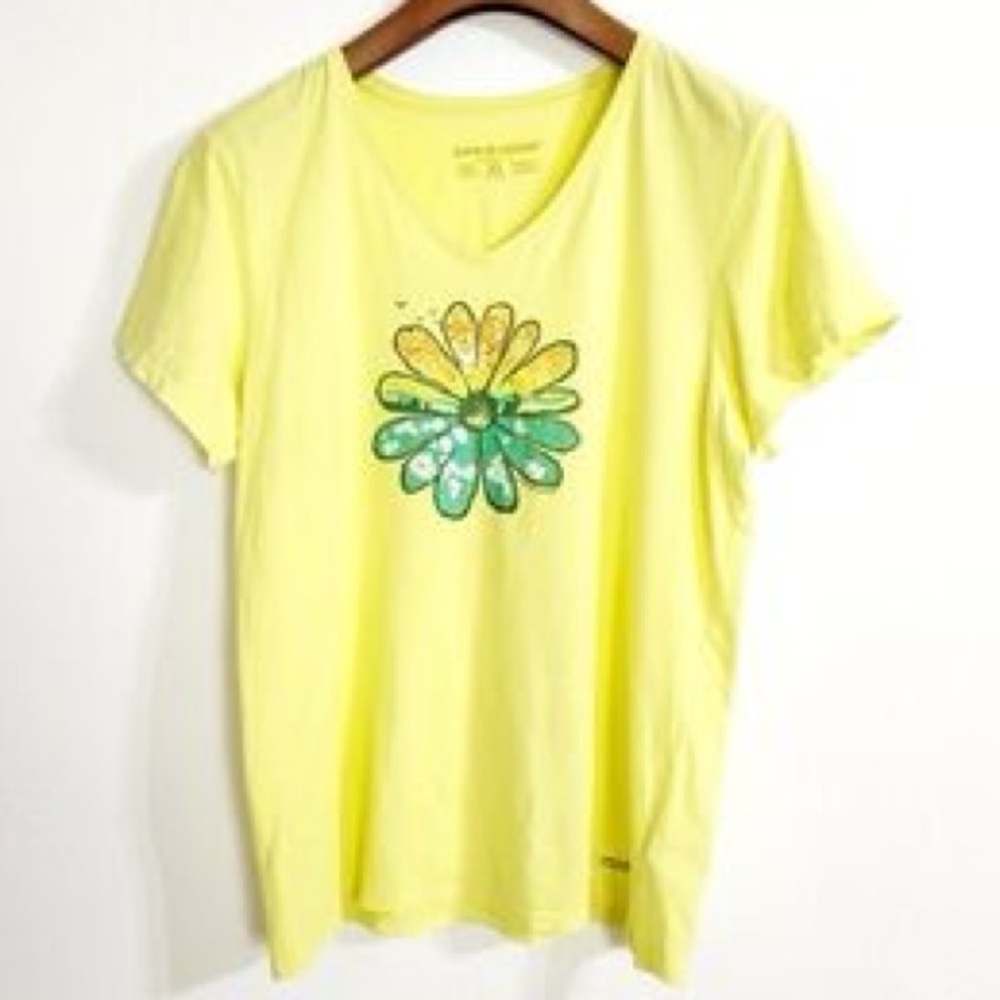 Life Is Good Bright Yellow Tee with Floral Design